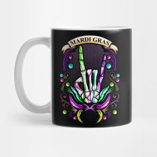 Rocking Skeleton Hand Showing Sign Of The Horns Mardi Gras Mug